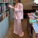 Women's Satin Midi Skirt Set Commuter Style Spring Autumn New Lapel Long Sleeved Blazer Two Piece_ecoleips.com