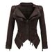Women's Clothing Swallowtail Slim Waist Pu Versatile Jacket Motorcycle Suit Multi Color Rivet Leather Jacket_ecoleips.com