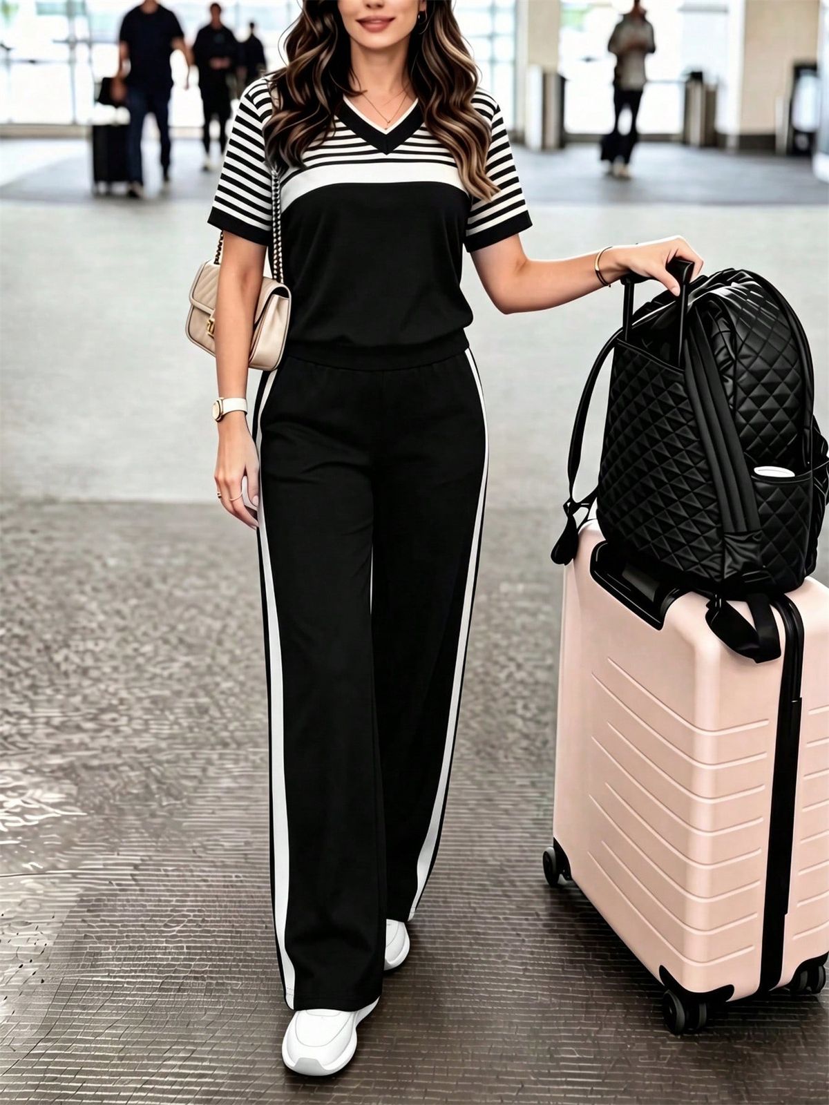 Women's Spring/Summer Short Sleeve Two Piece Set Fashion Trendy Casual Spot Goods_ecoleips.com