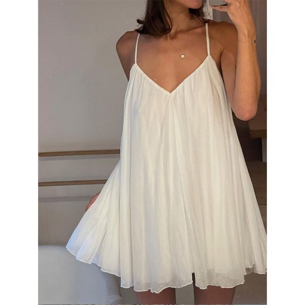 "Women's Casual Suspender Dress -Street Style Loose Fit, Breathable Polyester, Solid Black/White, XS-L"_ecoleips.com