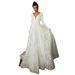 Satin Elegant Lace Long Sleeve V Neck Backless Sexy Trailing Bride Wedding Dress_ecoleips.com