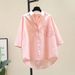 Women's Clothing Yellow Simple Spring And Summer Thin Cotton Short Sleeved Shirt Fashion Loose Medium And Long Single Pocket Cardigan Shirt_ecoleips.com