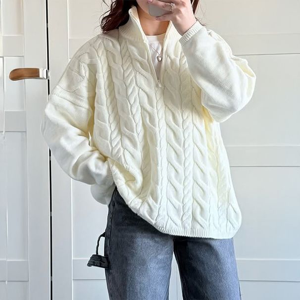 DiYun European And American Casual Vacation Knit Solid Color Long Sleeve Sweater Women's Clothing 2025_ecoleips.com