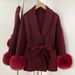 Women's French-Inspired Double-Faced Wool Coat With Belted Waist & Faux Fur Sleeves – Short Length, Relaxed Fit, Elegant & Chic_ecoleips.com