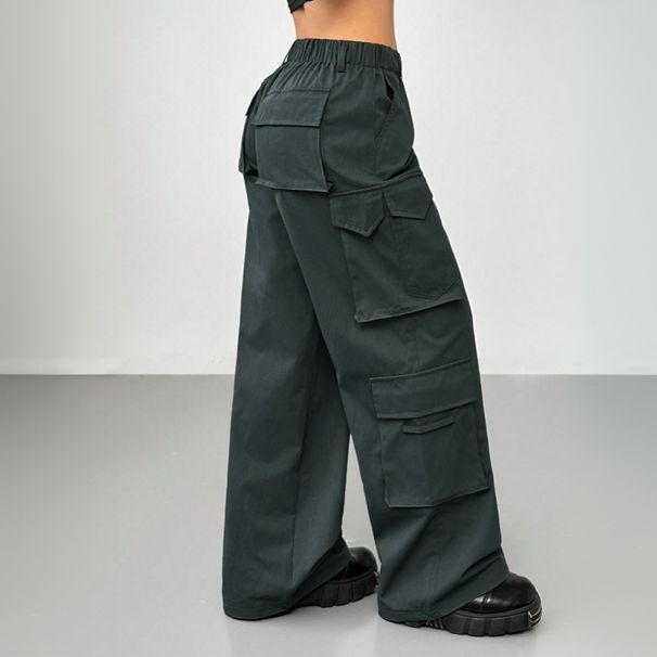 Voya Women's 2026 Spring-summer New European And American Street Style Casual With Elastic High-waisted Wide-leg Work Pants_ecoleips.com