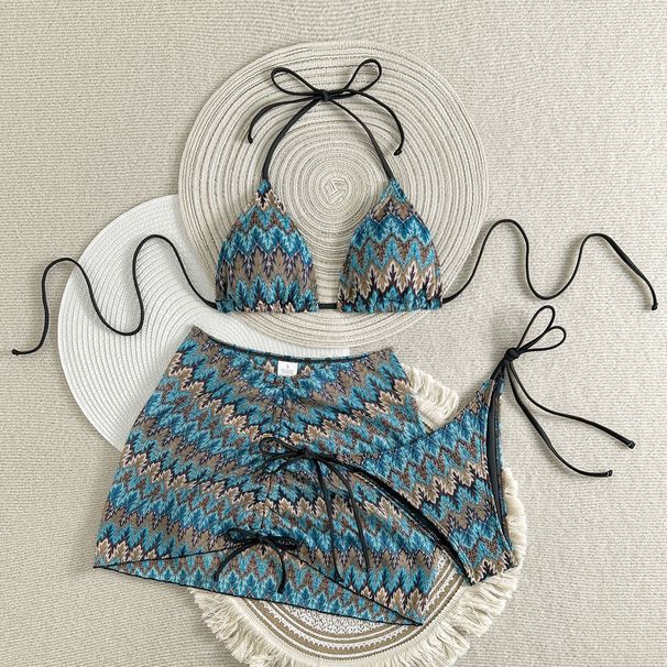 Elegant Gradient Embroidered Bikini Set - Sexy & Stylish Swimwear For Women, Trianglar Top & High-Waisted Bottom_ecoleips.com