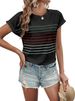 Womens Summer Tops Short Dolman Sleeve Crew Neck Striped Shirts Spring 2026 Fashion Beach Vacation Clothing_ecoleips.com