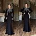 Women's Clothing New Black High Collar Hot Diamond Long Sleeve Feather Slimming Bandage Dress_ecoleips.com