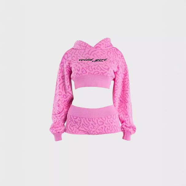 Pink Leopard Print Hoodie American Style Trendy Sexy Retro Cropped Sweatshirt for Women_ecoleips.com