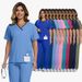 Women's Clothing Surgical Gowns, Hand Washing Clothes, Operating Room Hand Washing Clothes, Elastic Quick Drying Thin V Neck Contrast Color_ecoleips.com