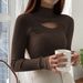 Women's Clothing Neck Sweater Fall Winter Hollow Knit Top Elegant Layering Stretch Slim Fit Pullover (Beige, Wine Red, Black, Coffee, White)_ecoleips.com
