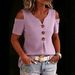 Summer Women's Elegant V Neck Off Shoulder T-Shirt Button Down Short Sleeved Top Fashionable American Style_ecoleips.com