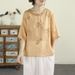 Renaissance-Style Cotton-Linen Embroidered Round-Neck T-Shirt A New Summer Collection For Women. Features A Loose Fit,_ecoleips.com
