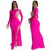 Women's Clothing Fashion Solid Color Hot Diamond Long Sleeve Slit Dress Female_ecoleips.com