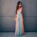 Spring/Summer Sexy Deep V Neck Rainbow Mesh Camisole Dress for Women European American Cross Border Trade New Arrival 2022_ecoleips.com