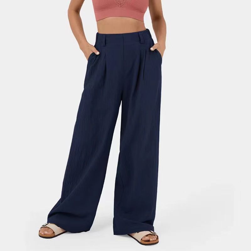 Women's High-Waisted Wide-Leg Pants | 100% Cotton Casual Trousers | Relaxed Fit Flowgy Boho Palazzo Pants For Everyday Comfort_ecoleips.com