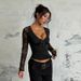 European And American Style Lace Patchwork V-neck Long Sleeve Cross-border 05 Autumn New Slim Fit Versatile Top_ecoleips.com