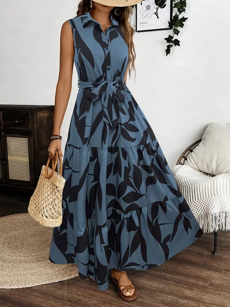 Women's Clothing Temperament Printed Long Sleeved Dress_ecoleips.com