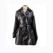 Women's Clothing Thick Fur Collar Mid Length Leather Coat Motorcycle Leather Jacket Coat _ecoleips.com