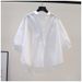 Women's Clothing Literary Style Light Blue Cotton Shirt Women's 7 Point Sleeve Casual Shirt Summer Versatile Temperament Top_ecoleips.com