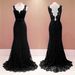 Elegant Lace V-Neck Backless Evening Gown – Sleeveless Long Dress For Parties & Special Occasions (Black/Red/White, Sizes S-Xl)_ecoleips.com