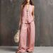 Women's Cotton Linen Two-Piece Set Sleeveless Vest And Wide Leg Pants Fashion_ecoleips.com