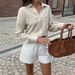 Women's French Style V Neck Cardigan Top Loose Fit Spring/Summer Simple Commuter Wear_ecoleips.com