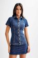 Women's Clothing Short Sleeved Denim Button Lapel Top High Waist Skirt Suit_ecoleips.com