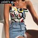 Aria Basics Aria Basics European And American 2021 Summer New Style Abstract Face Print Wrapped Chest Single Shoulder Tank Top T-Shirt_ecoleips.com