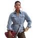 Women's Clothing Women's Casual Washed Denim Jacket With Pocket Waist Cinching Tie For Formal & Casual For Women_ecoleips.com