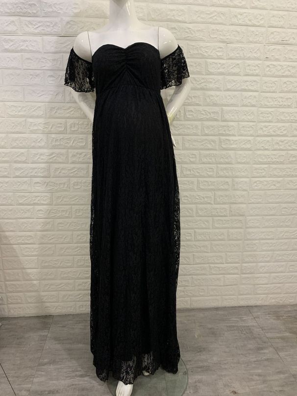 K Women's Lace Pregnant Woman Trailing Short Sleeved Jumpsuit Long Skirt Photography Photo Flying Sleeve Dress_ecoleips.com