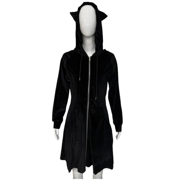 Women's Gothic Velvet Hooded Long Sleeve Panel Bodycon Maxi Dress – Plus Size Cat Ear Evening Gown_ecoleips.com