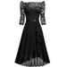Women's new mid-length skirt one-shoulder mid-sleeve sexy lace chiffon dress_ecoleips.com
