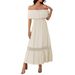 Voya Women's European And American Vacation Casual Style Off-Shoulder Waist-Cinching Dress Women's Clothing_ecoleips.com