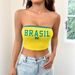 Spring/Summer Women's Spicy Style Short Bandeau Top American Print Casual Sleeveless Graphic Tee in Solid Color_ecoleips.com