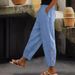 Suitable For All Seasons Spring And Autumn New Women's Cotton Linen Solid Color Fashion Casual Daily Side Pocket Hem Hollow Button Long Pants_ecoleips.com