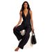 New Arrival Women's Casual Fashion Deep V Neck Sleeveless Denim Jumpsuit American Style Wide Leg Jumpsuit_ecoleips.com
