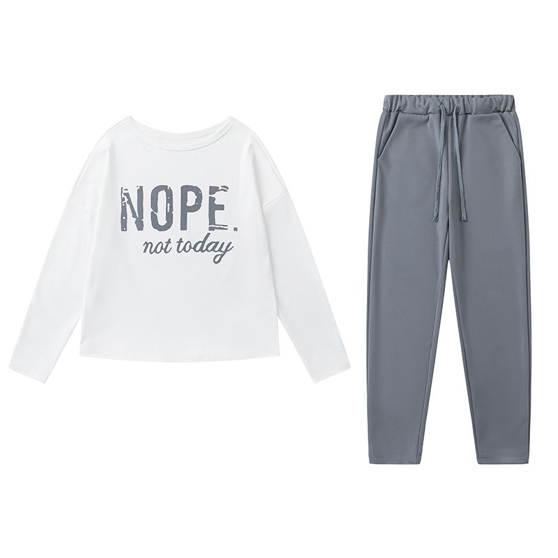 2025 Spring And Autumn New European And American One Word Collar Letter Printed Pocket Casual Long Sleeve Casual Set_ecoleips.com