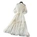 Elegant High-Waisted A-Line Dress for Women Summer Long Sleeve Three-Dimensional Floral Pattern Luxury Feel_ecoleips.com