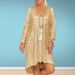 Summer Short Sleeve V Neck Long Dress Solid Color Sequin Loose Pullover Casual City Style Blouse Dress For Women_ecoleips.com