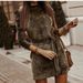 Velvet Bubble Sleeve Dress Women's Fashion Long Sleeve Slim Fit A-Line Casual Dress For Autumn Winter_ecoleips.com