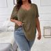 Spring And Summer Solid Color Plus Size Women's Elegant Top V-Neck Pit Strip Short Sleeve Pullover T-Shirt_ecoleips.com
