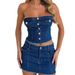 High-Waist Denim Skirt & Tube Top Set – Sexy Summer Outfit Bold & Beautiful – The Ultimate Summer Denim Set_ecoleips.com