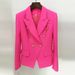 Women's Clothing Celebrity Fashion Metal Lion Head Button Double Breasted Slim Suit Jacket Fluorescent Pink_ecoleips.com