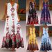 Women's Summer Vintage Printed Dress Literary Style V Neck Sleeveless Dress With Pockets Casual Retro Printed Dress For Ladies_ecoleips.com