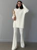 Ribbed High-Neck Knit Set – Long Sleeve Turtleneck & Wide-Leg Pants, Cozy Winter Two-Piece Outfit (Black/White/Rose) – Trendy Matching Loungewear_ecoleips.com