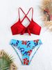 Women's Clothing V Neck Backless Two Piece Bikini High Waisted Swimsuit Knotted Printed Design For Formal & Casual For Women_ecoleips.com