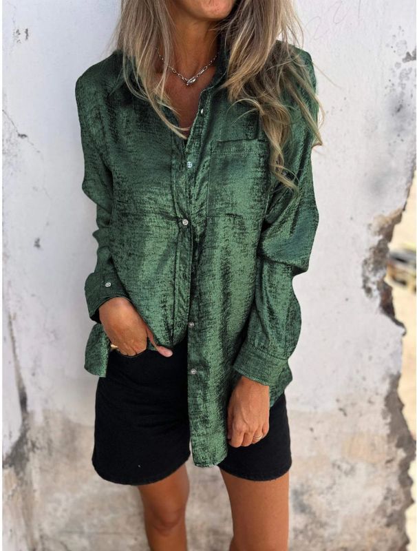 Women's Casual Suede Lapel Shirt Spring Fashion Clothing Style_ecoleips.com