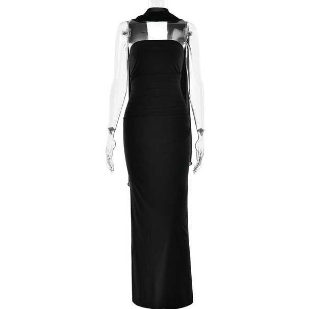 Spring New Strapless And Waist Cinched Women's Long Skirt Elegant Ribbon Backless Sexy Hip Hugging Dress_ecoleips.com