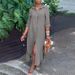 Independent Station Wish European And American New Shirt Collar Cotton Linen Button Long Dress_ecoleips.com